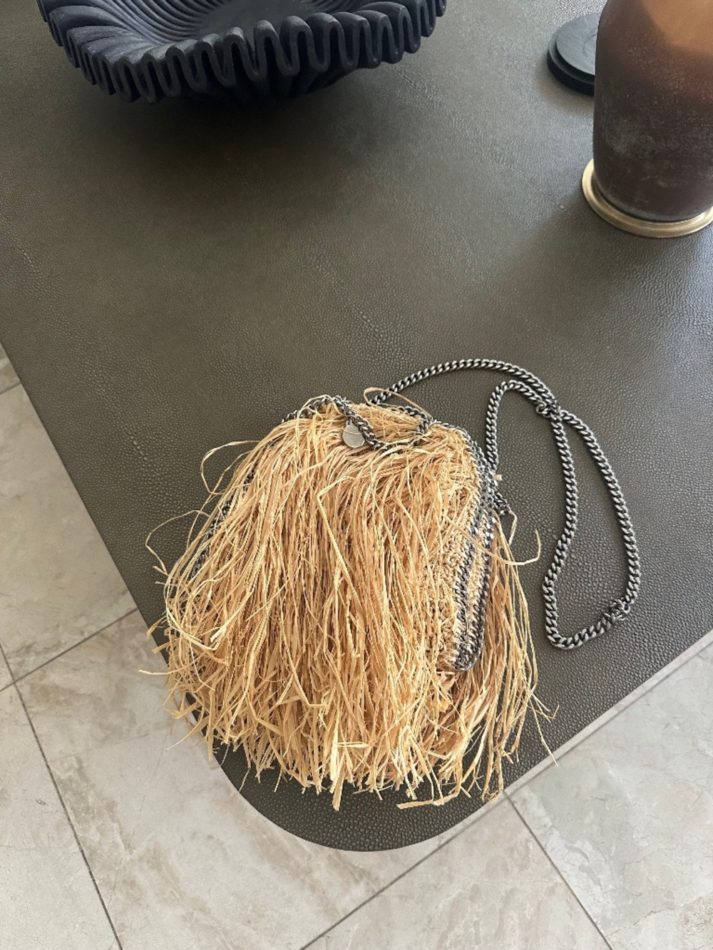 Stella McCartney Natural Raffia with Silver Chain Trim Stella McCartney - Picture 1 of 6